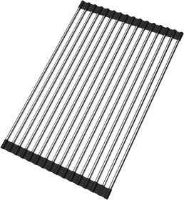 Roll Up Dish Drying Rack, The Sink Dish Drying Rack Kitchen Rolling Dish Drainer, Foldable Sink Rack Mat Stainless Steel Wire Dish Drying Rack for Ki