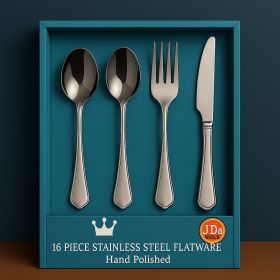 16-Piece Luxury Premium Silverware Dinnerware Tableware Set for Home - Stainless Steel Flatware Service for 4 with Forks, Knives, Spoons, and Teaspoo