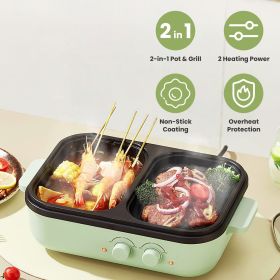2-in-1 Electric Hot Pot & Grill Combo, Dual Separate Temperature Control, Non-Stick Die-Cast Aluminum, Overheat Protection, 33.82OZ Hot Pot 6.76OZ Gr