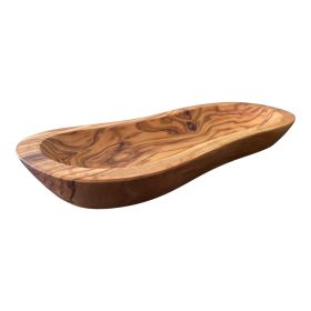 Mediterranean Olive Wood Multi-Purpose Bowl - Handcrafted Natural Wooden Serving Dish, Unique Long Wavy Decorative Tray for Snacks, Salsa, Charcuteri