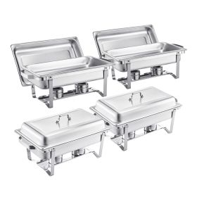 Chafing Dish Buffet Set, 8 Qt 4 Pack, Stainless Steel Chafer with 4 Full Size Pans, Rectangle Catering Warmer Server with Lid Water Pan Stand Fuel Ho
